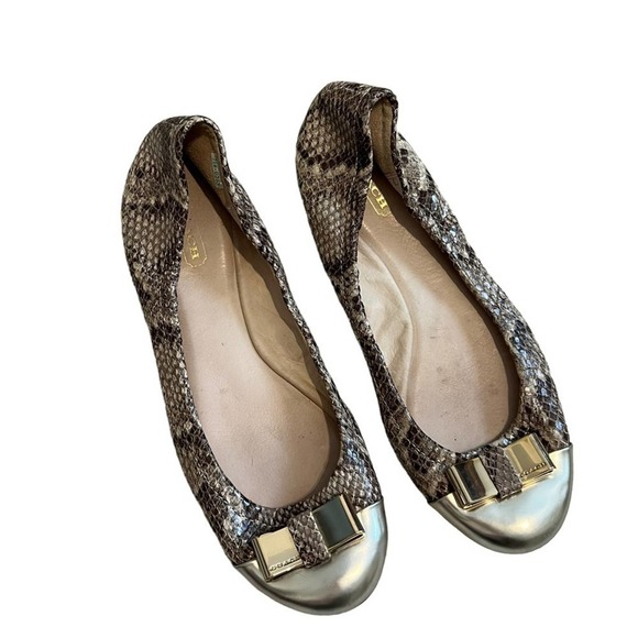 Coach Demi Gold Toe Cap Leather Snake Print Size 7.5 - Picture 1 of 14
